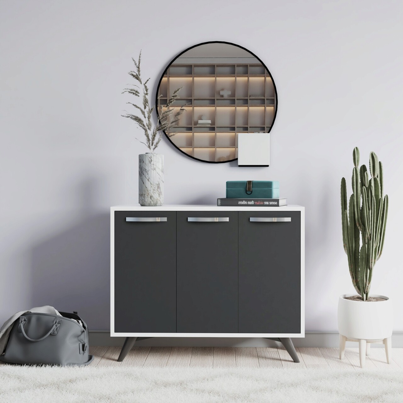 Dulap multifunctional, Hanah Home, Piffa, 100x82x35 cm, Alb / Antracit - imagine 6